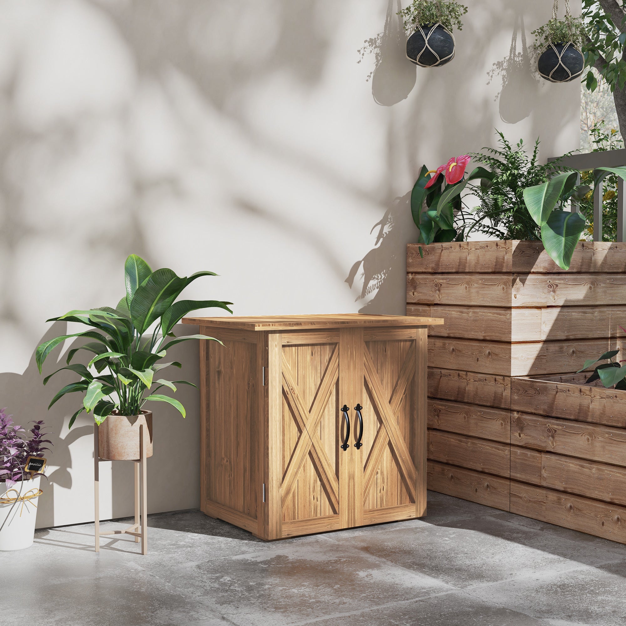 Outsunny Casetta da Giardino in Legno a 2 Ante con Maniglie in Stile Country, 77x55x72 cm, Marrone - 2