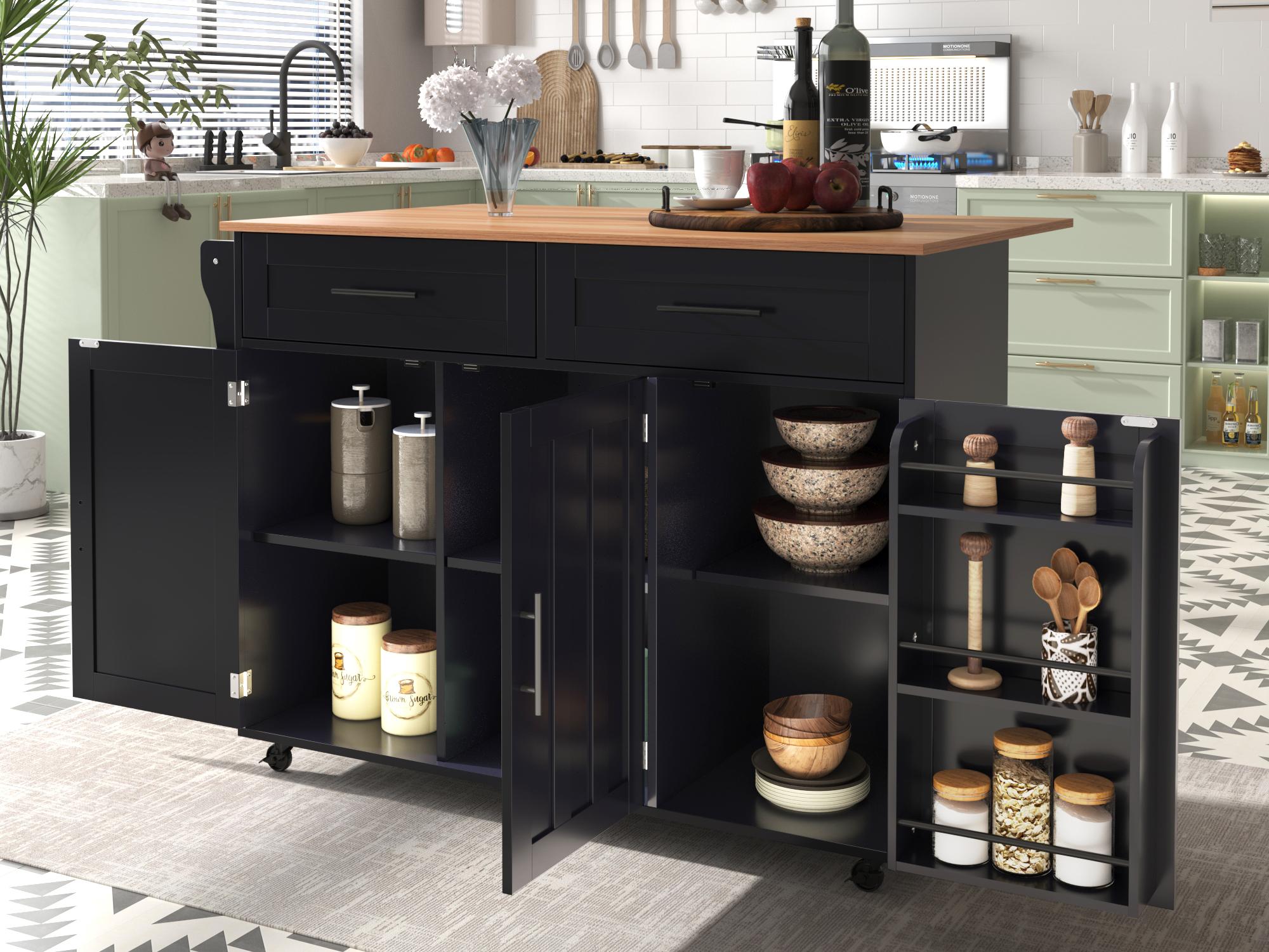 Wózek do serwowania ze składaną konsolą - 2 szuflady + drzwiczki szafki - Czarny