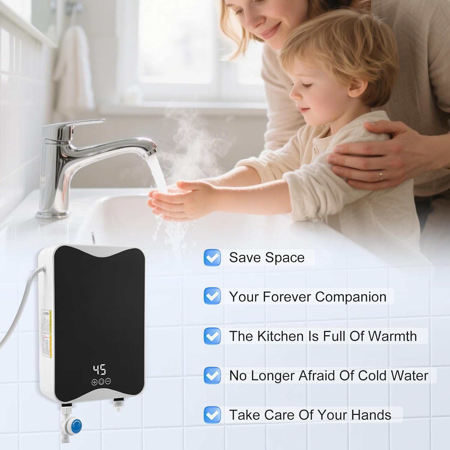 Mini chauffe-eau électrique instantané, 5500W 230V, avec indicateur de ...