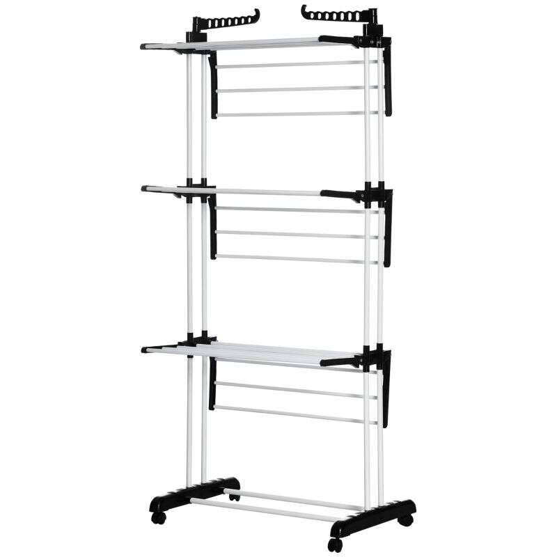 Lot De 2 Étendoirs Muraux Pliables Noir - Séchoir à Linge Avec Ailes Latérales Intérieur Extérieur