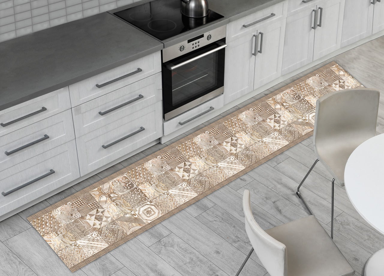 Tappeto Cucina Moderno Antiscivolo 57x280cm - Design Foglie E Quadri, Made In Italy, Lavabile - Foto 6