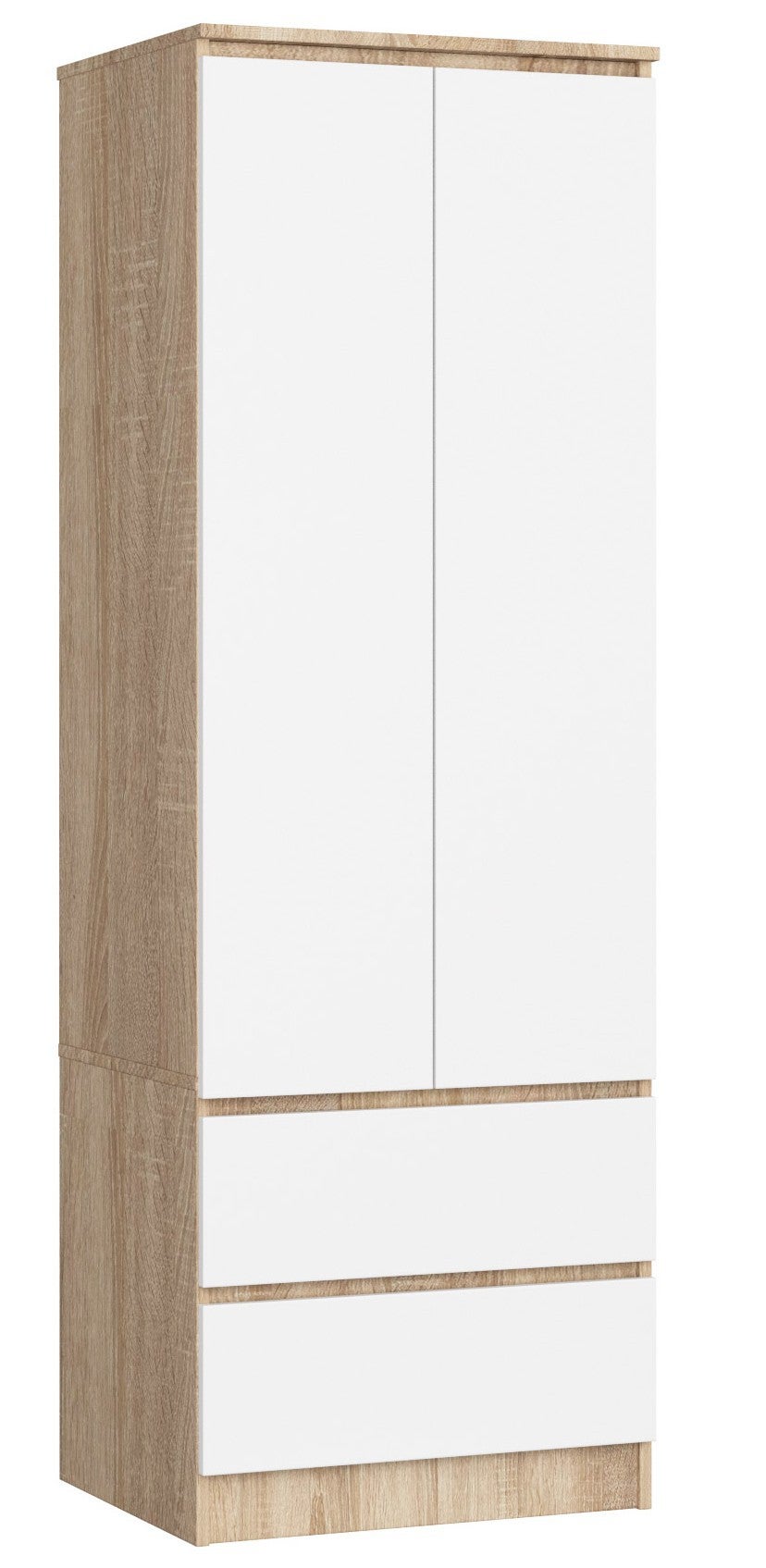 Szafa AKORD S60 Dąb Sonoma 60 cm 2 drzwi 2 szuflady kolor Biały mat 1 półka 60x51x180 cm