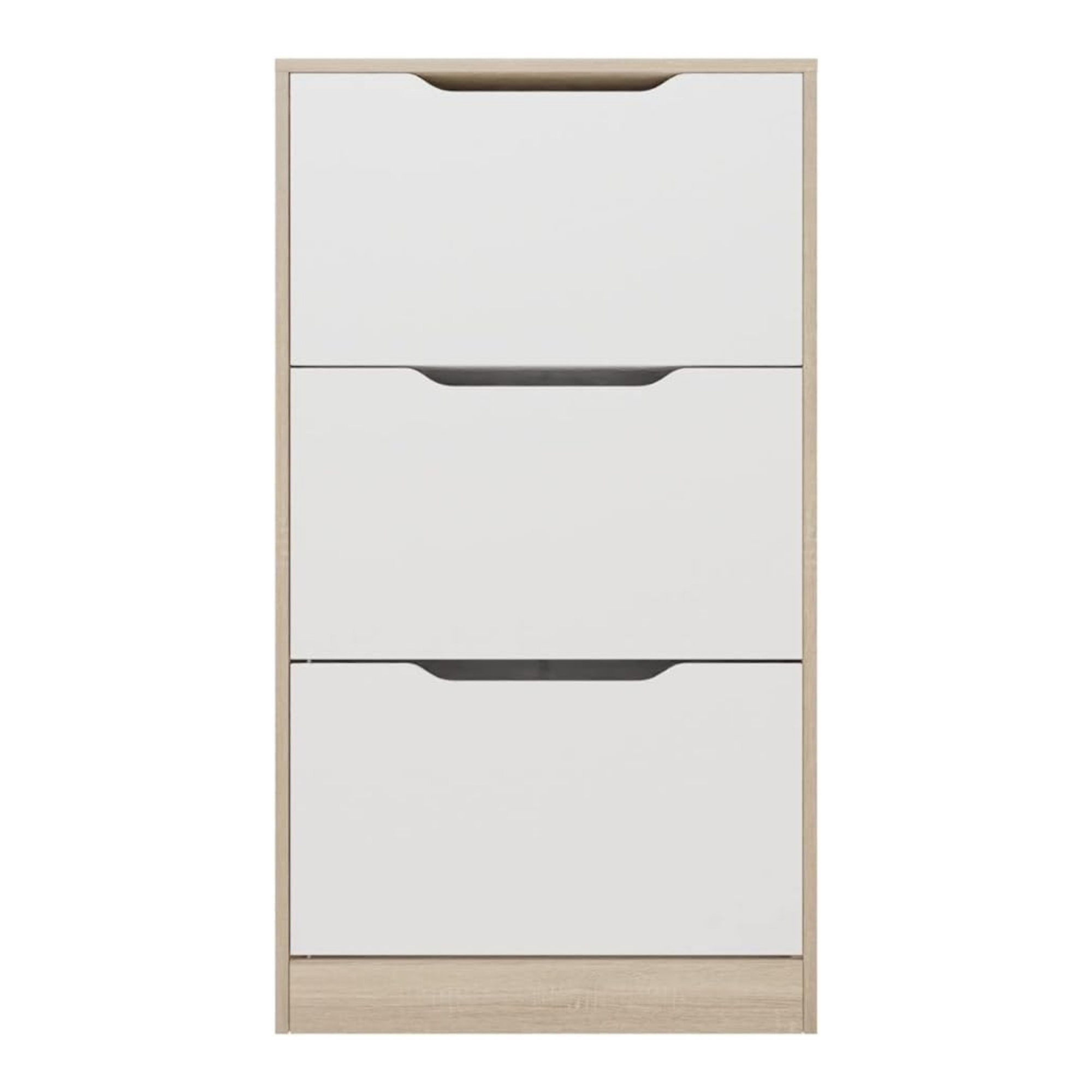 Scarpiera a 3 ante, stretta, colore Cambria e bianco, misure: 107 cm (H) x 60 cm (L) x 17,3 cm (P) - Meyvaser - 2