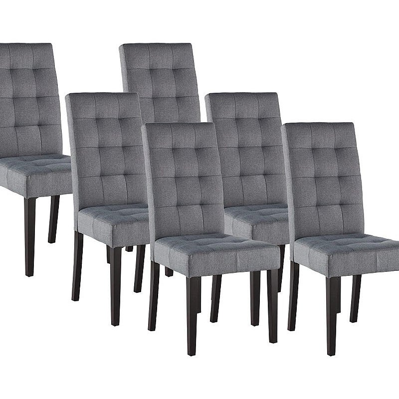 Komplet 6 krzeseł VILLOSA - Szara tkanina + Ciemne drewniane nogi