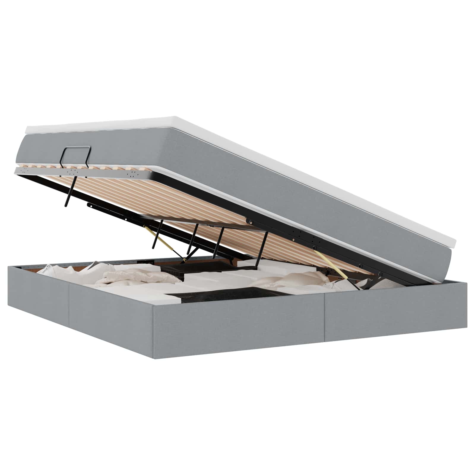 Lit avec rangement et matelas, en polyester gris clair, pour la chambre, 180 × 200 cm - 2