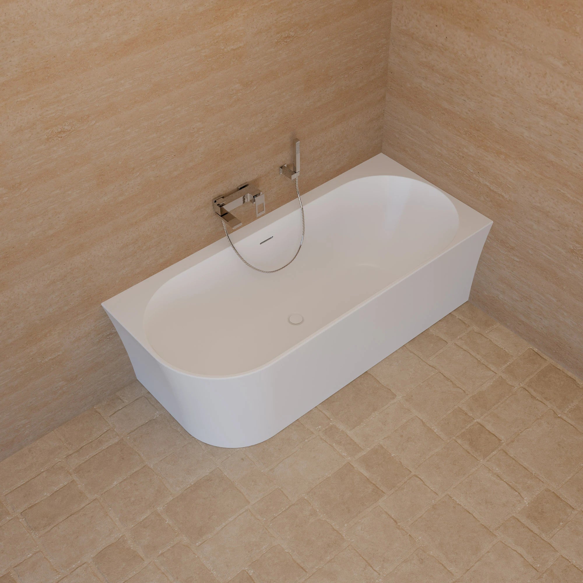 Baignoire Semi-îlot Murale D'angle Cosmic 170 Droite Blanche 170 X76 X58 Cm, By Spalina - 9