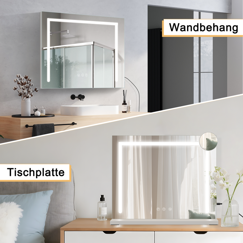 ZMH Miroir de maquillage avec éclairage, 70 x 55 cm, miroir de coiffeuse avec lumière, LED tactile à intensité variable, miroir de courtoisie - 7