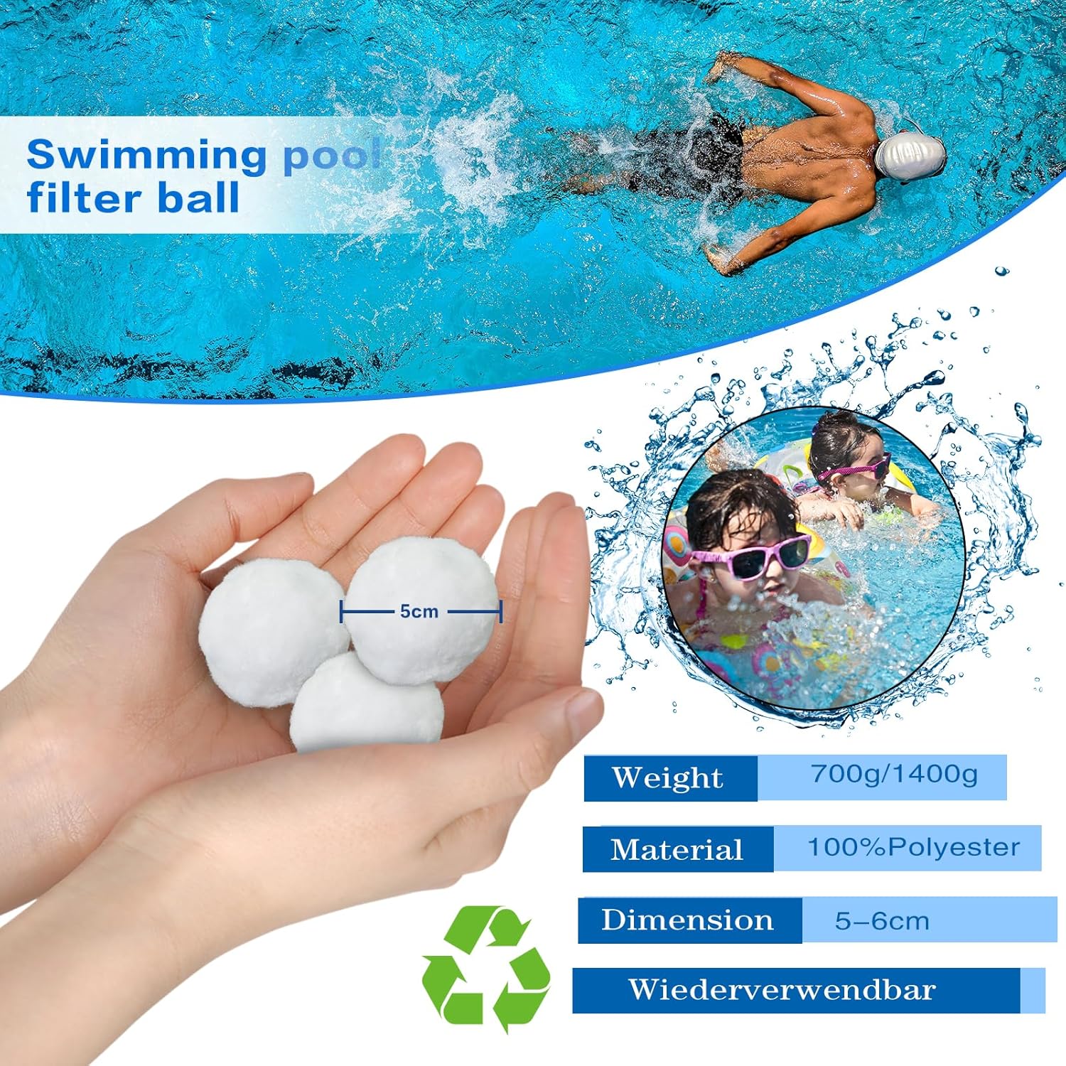 YUENFONG Balles Filtrantes Piscine, Boules De Filtre, Pour Systèmes De