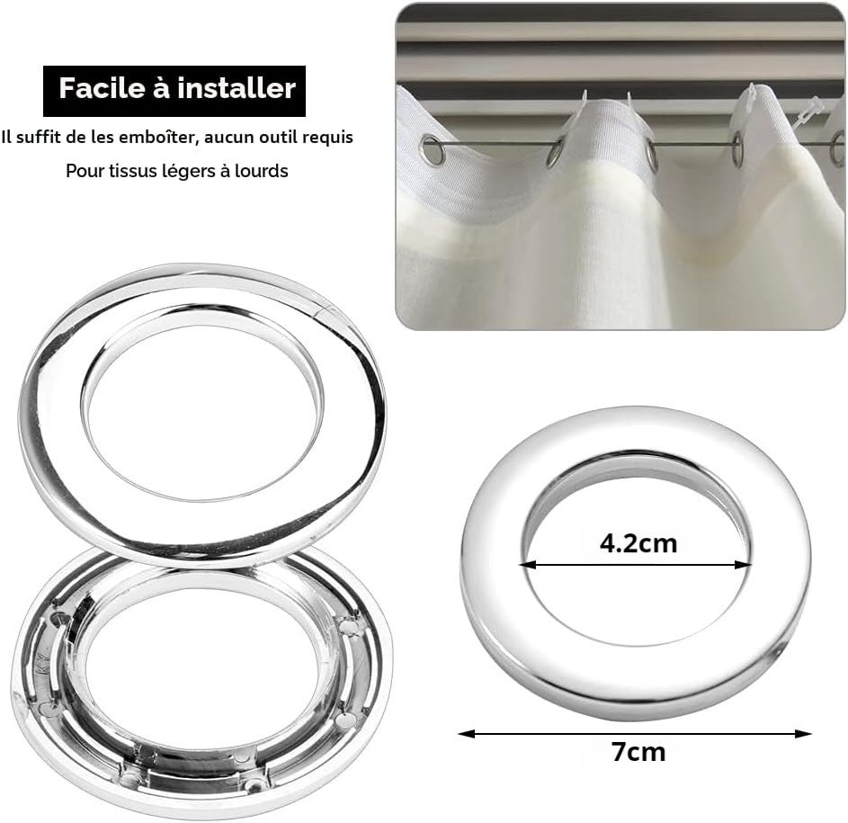 20 Pieces Oeillets Rideaux à Clipser Plastique Oeillet pour Rideaux Détachable Anneaux à Œillets de Rideau Intérieur 42mm Anneaux (Argenté) - 2