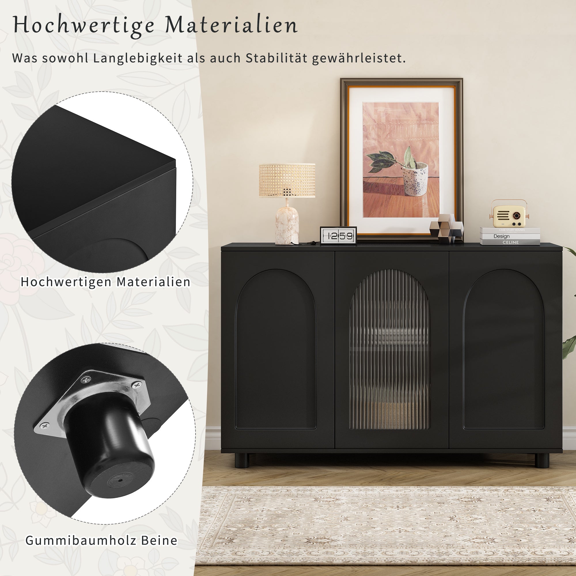 Buffet bas avec 3 portes - 120 x 40 x 78.5 cm - MDF + panneau de particules - pour salle à manger - Noir - 8