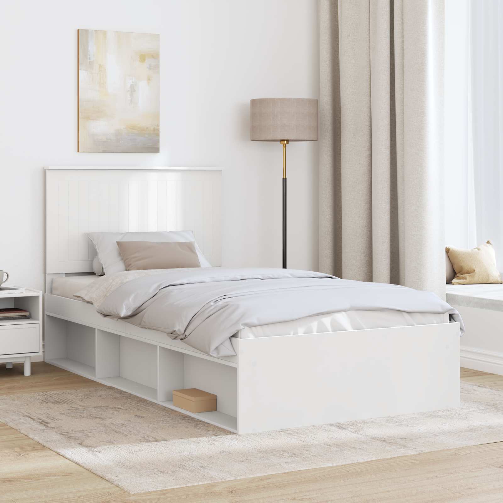 Cadre de lit en bois de pin massif blanc, pour la chambre, 100 × 200 cm - 3