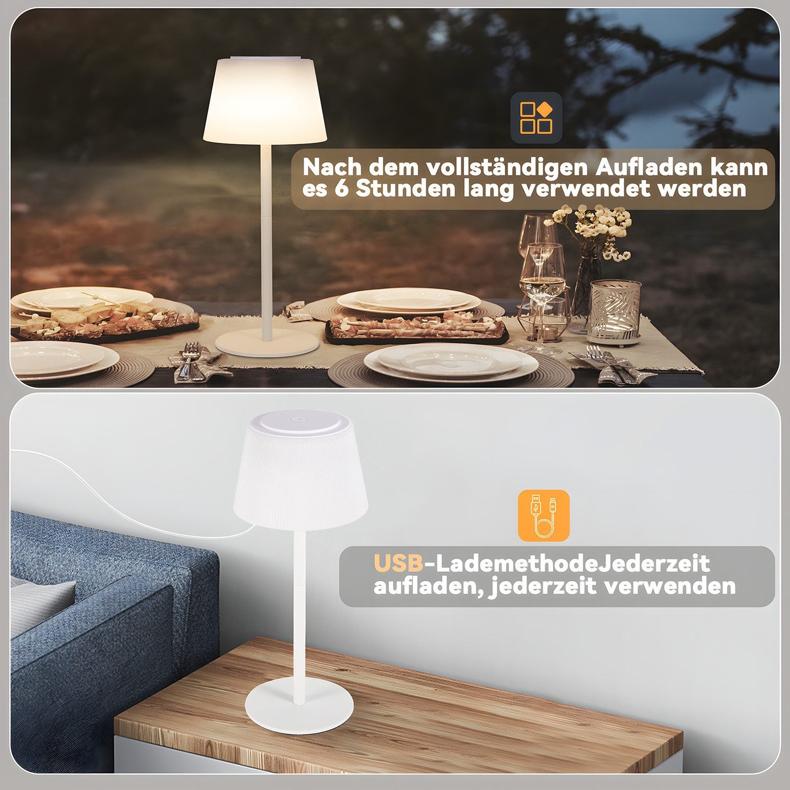 NETTLIFE Abajur de mesa sem fio, abajur de cabeceira com bateria LED com controle de toque e bateria recarregável USB branca de 3600 mhA - 4