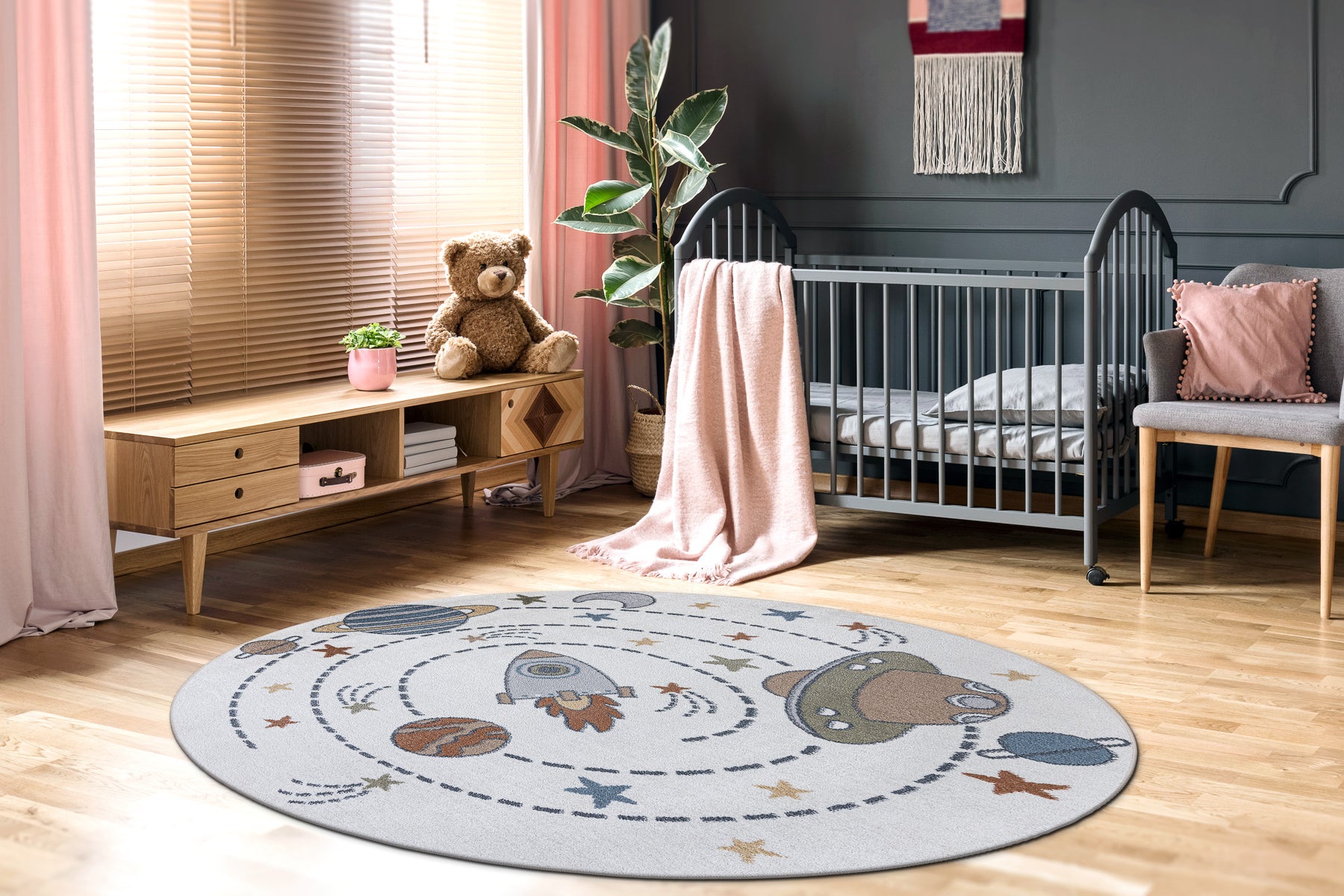 Tappeto BONO 8288 cerchio Spazio, pianeti crema/antracite rotondo 160 cm - 5