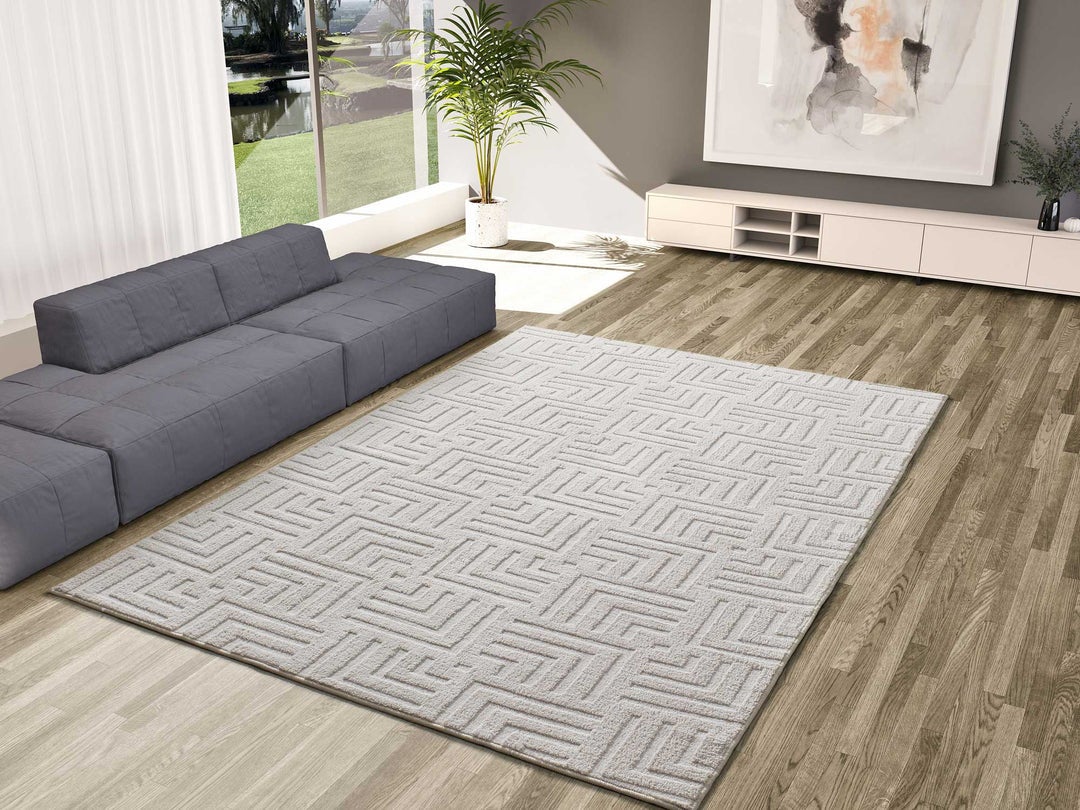 Prostokątny kremowy dywan wewnętrzny 120 x 170 cm geometryczny STYLE z reliefem - ATTICGO