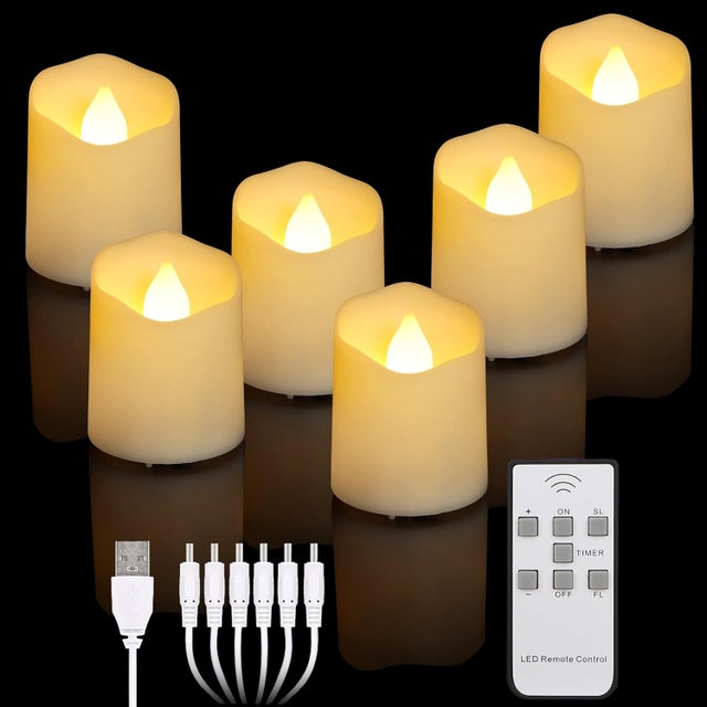 6 Bougies LED Rechargeables USB Avec Minuterie à Distance Télécommande Bougie Sans Flamme Gradable Bougies électriques LED pour Noël Halloween