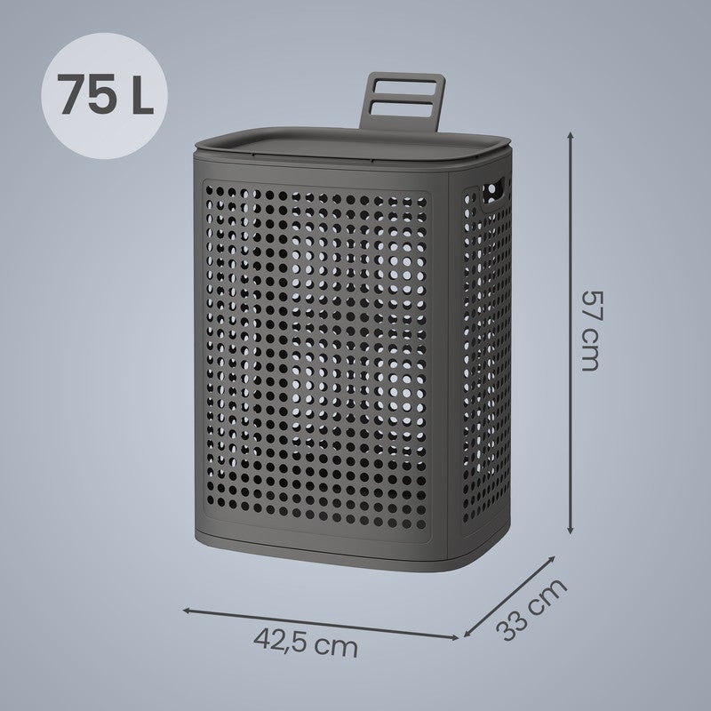Panier à Linge en Plastique, Fin, Gain de Place, avec Couvercle, Buanderie, Salle de Bain, Chambre, Gris Foncé - 5
