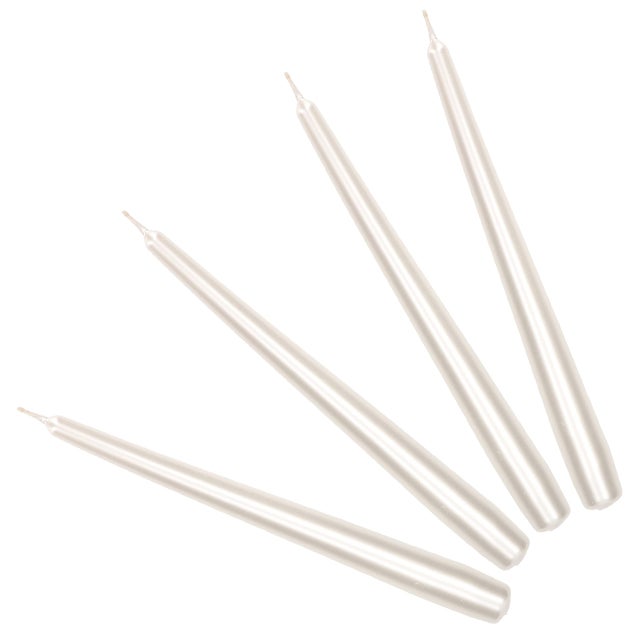 Zestaw 4-świece stożek świeczki stołowe do świeczników białe perłowe - KOTARBAU