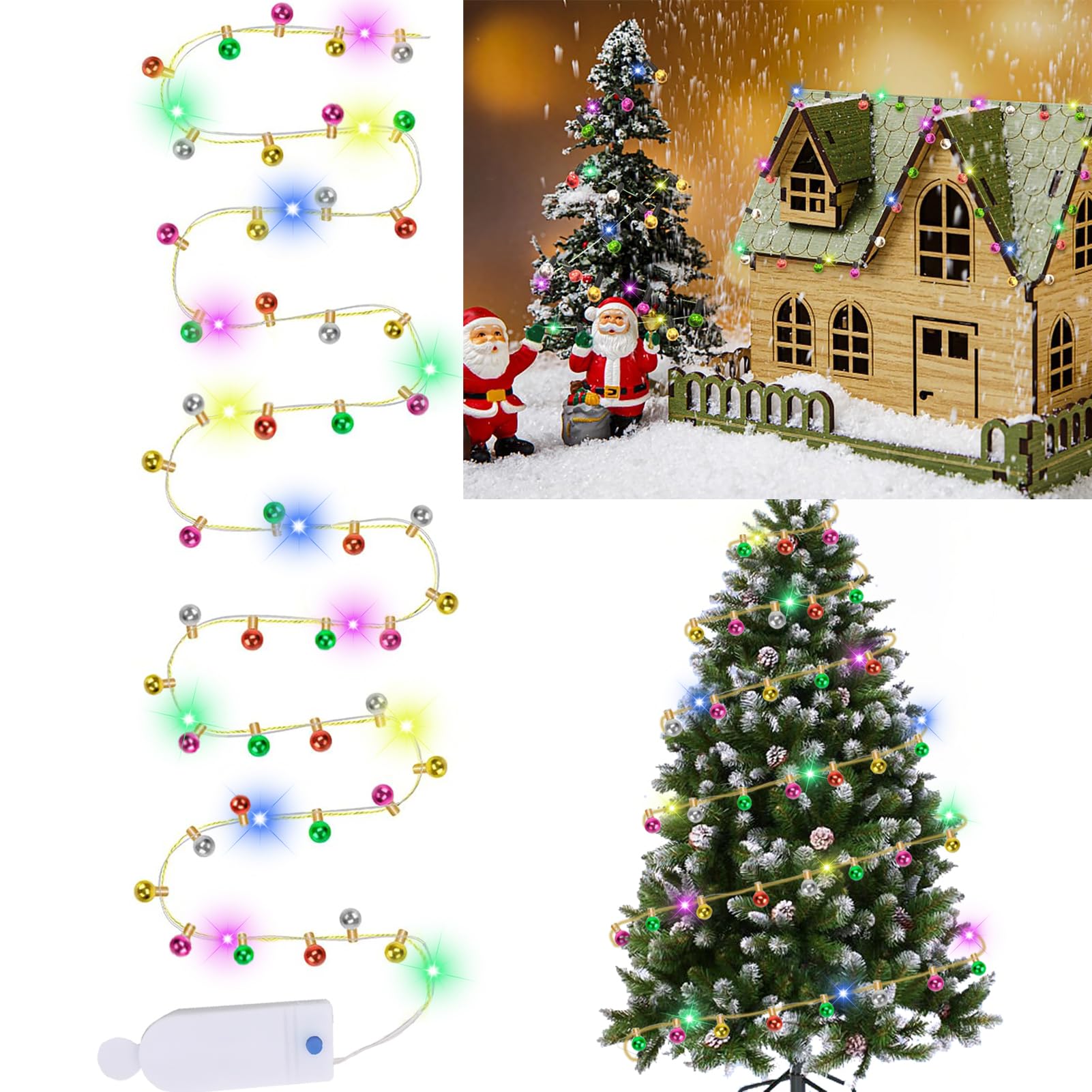 4 Guirlandes Lumineuses Miniatures 50 Cm – Lutins De Noël, Déco Maison De Poupée, Sapin, Fenêtres, Réutilisables