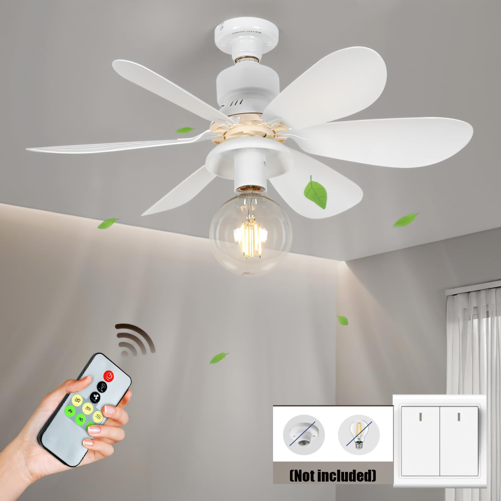 Wentylator sufitowy LED 42 cm z pilotem, 3 prędkości, łatwy w montażu, odpowiedni do sypialni lub salonu, kolorowy (żarówka nie jest dołączona)