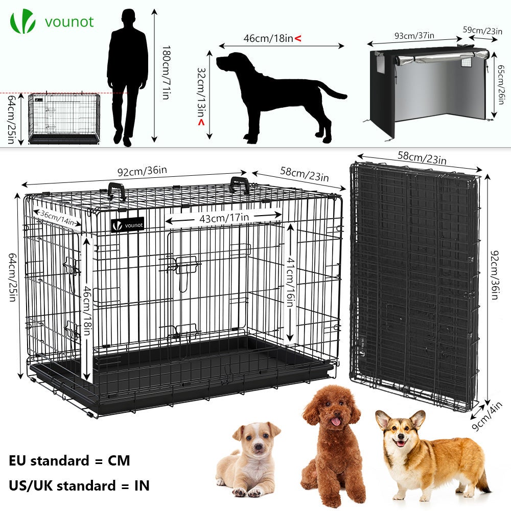 Cage pour chien pliable avec 2 portes verrouillable plateau amovible et housse de protection 92x58x64cm VOUNOT® - 4