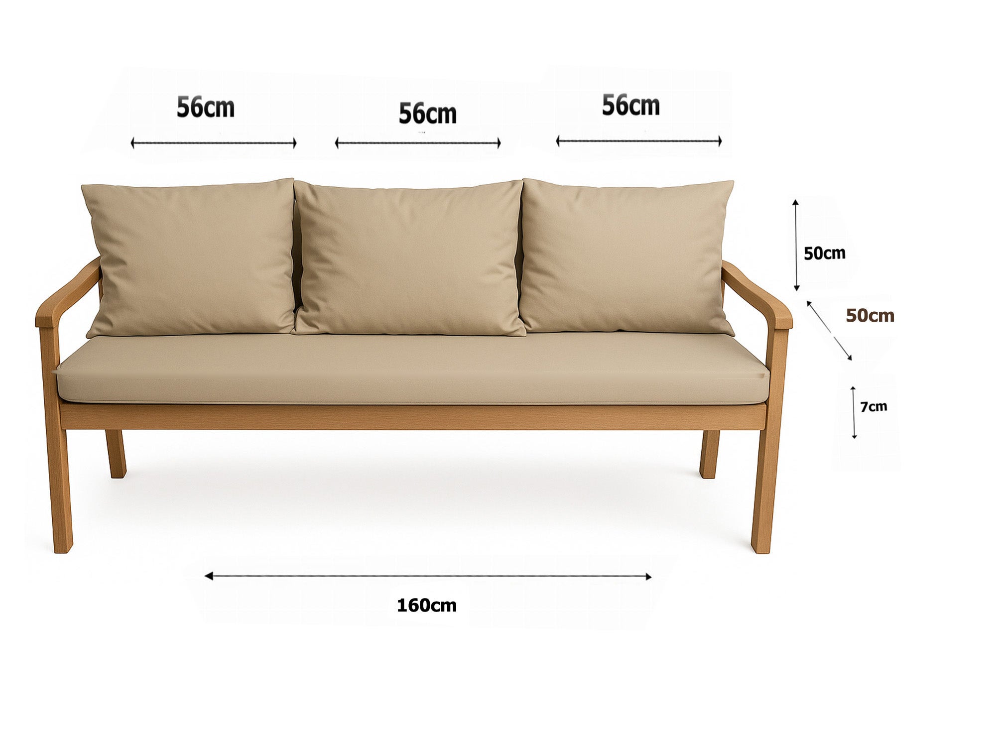 Coussin pour banc 160x50x50cm, Coussins pour balancelle de jardin Beige, couvertures amovibles, Coussin extérieur/intérieur - 3