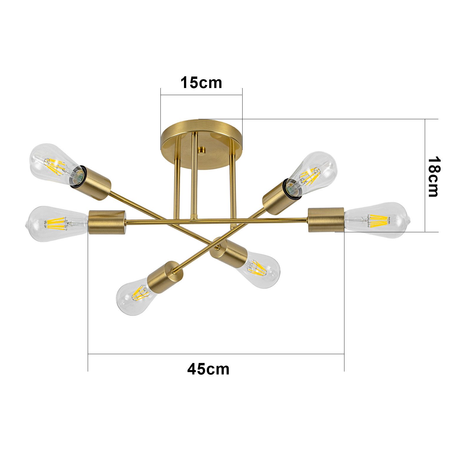 ZMH Lampy sufitowe do salonu, 6 płomieni, złote, E27, lampa sufitowa w stylu vintage - 3