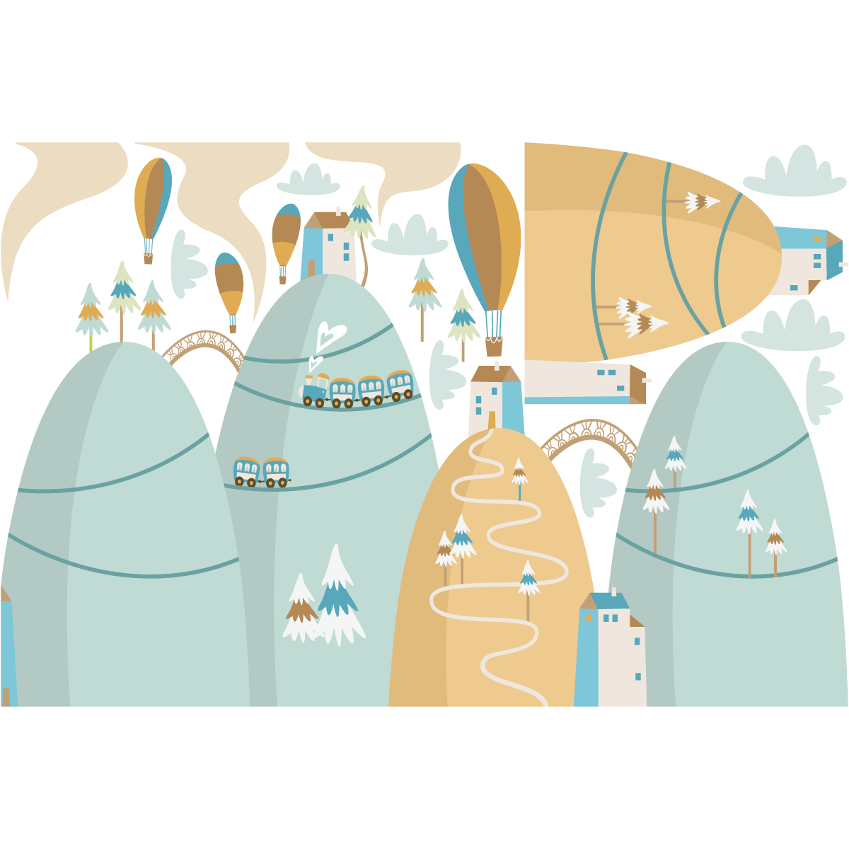 Adesivo di montagna scandinavo mongolfiere palloncini cielo - Sticker adesivo - adesivi murali - 90x135cm - 2