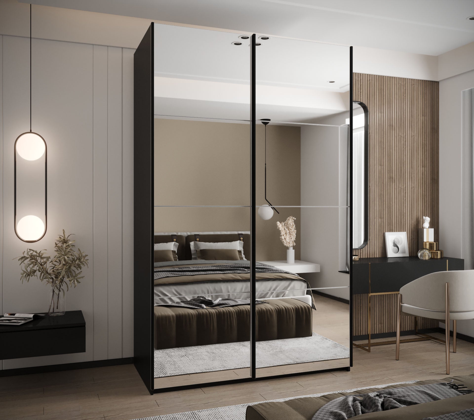 Szafa przesuwna wysoka Lux 2 160 x 64 x 245,5 cm czarny + biały + u. czarny - Abiks Meble - 2