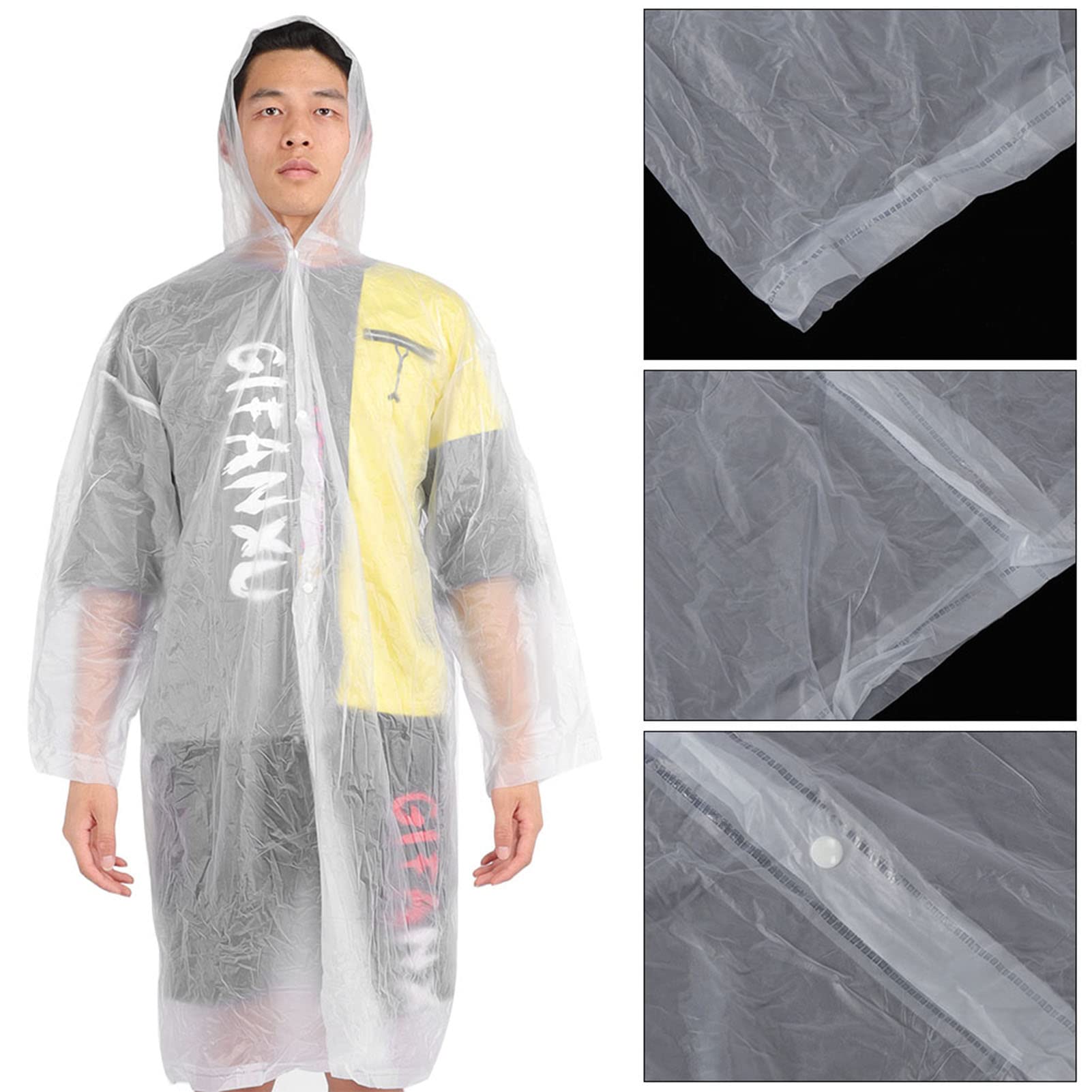 Imperméable à capuche et manches longues, imperméable, vêtement de pluie d'extérieur long, transparent - 5