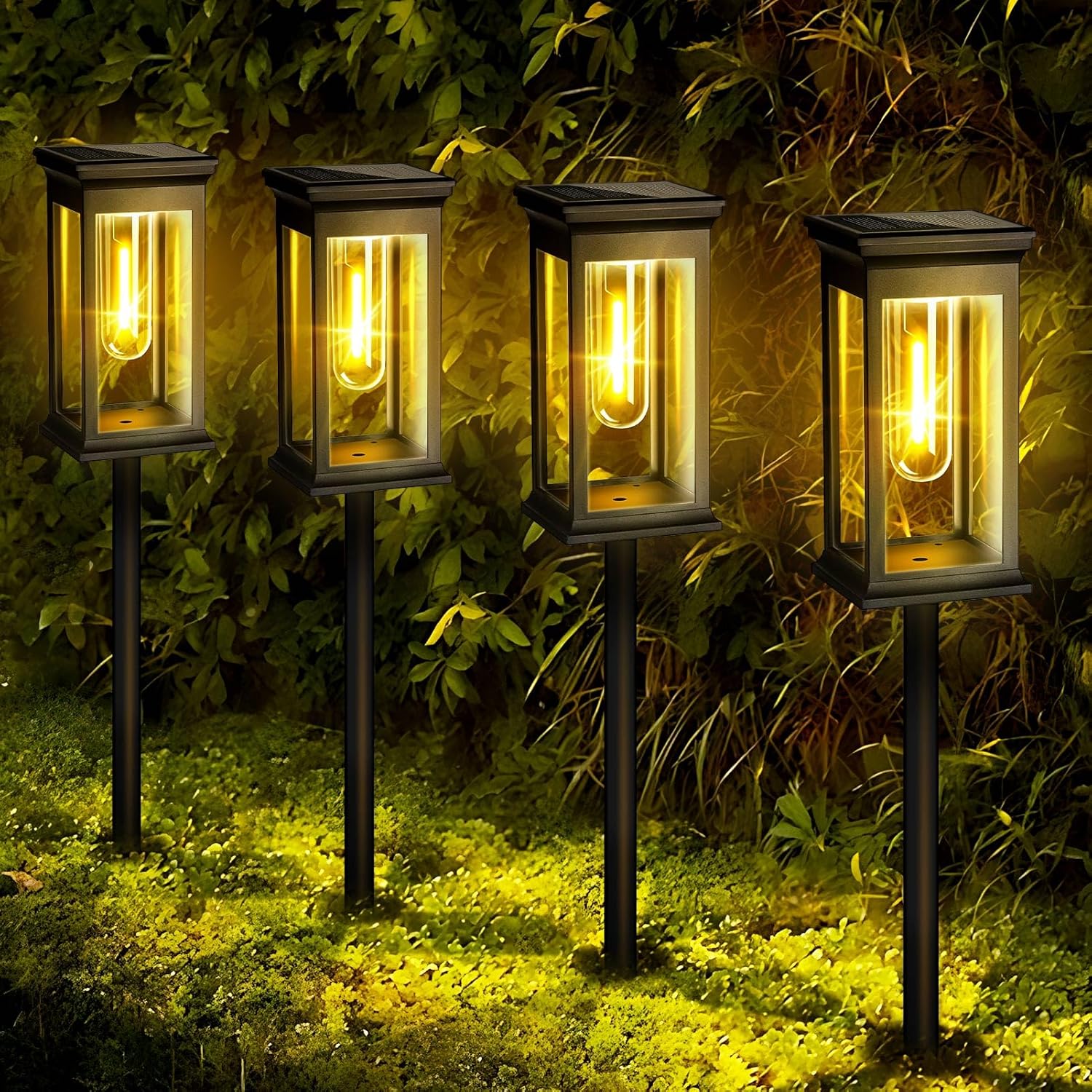 Lampy solarne ogrodowe zewnętrzne 4 szt., lampy solarne automatyczne włączanie/wyłączanie IP65, dekoracja trawnika patio dziedzińca, biały ciepły