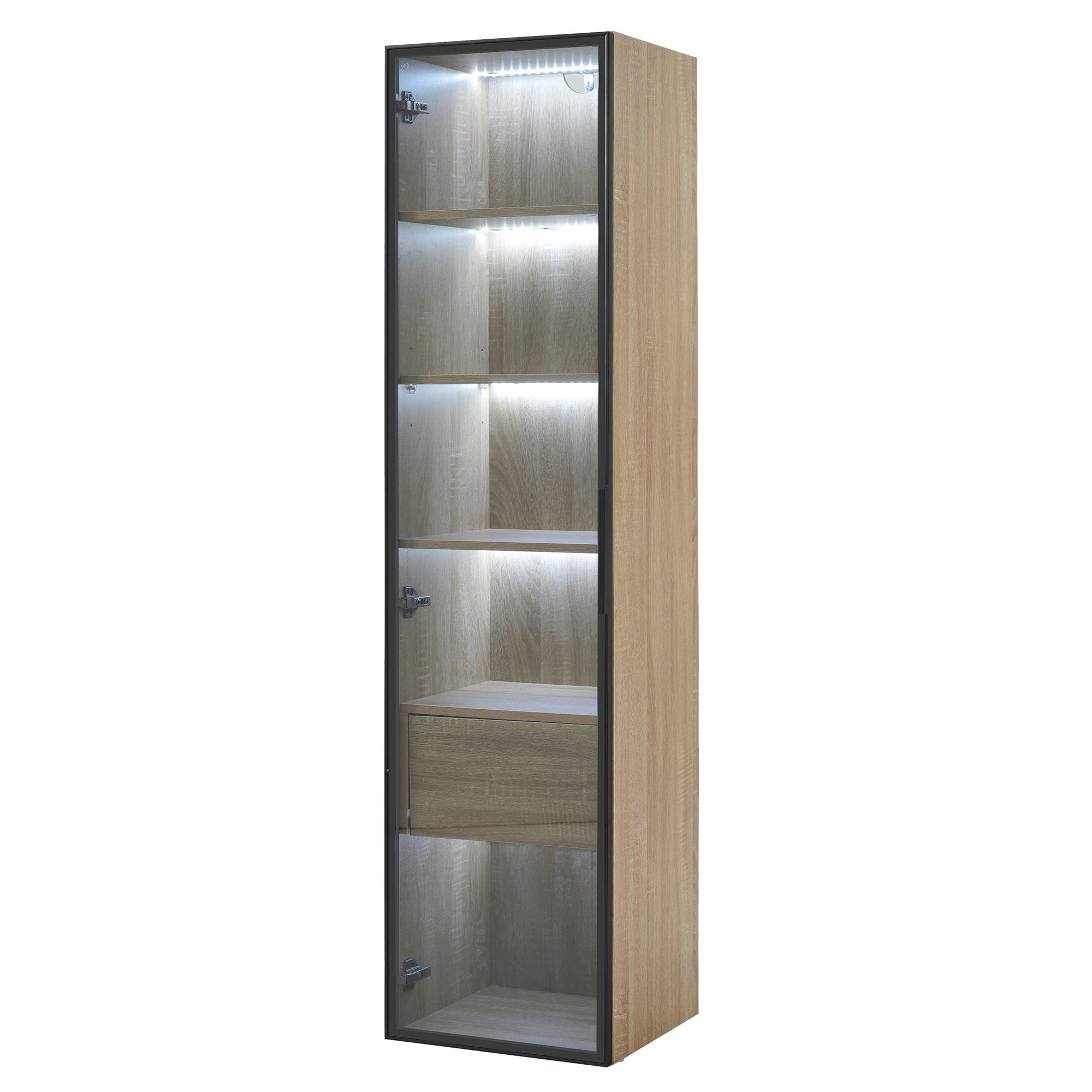Vitrine Meuble de salle de bain avec LED - 1 porte vitrées - Naturel - 6