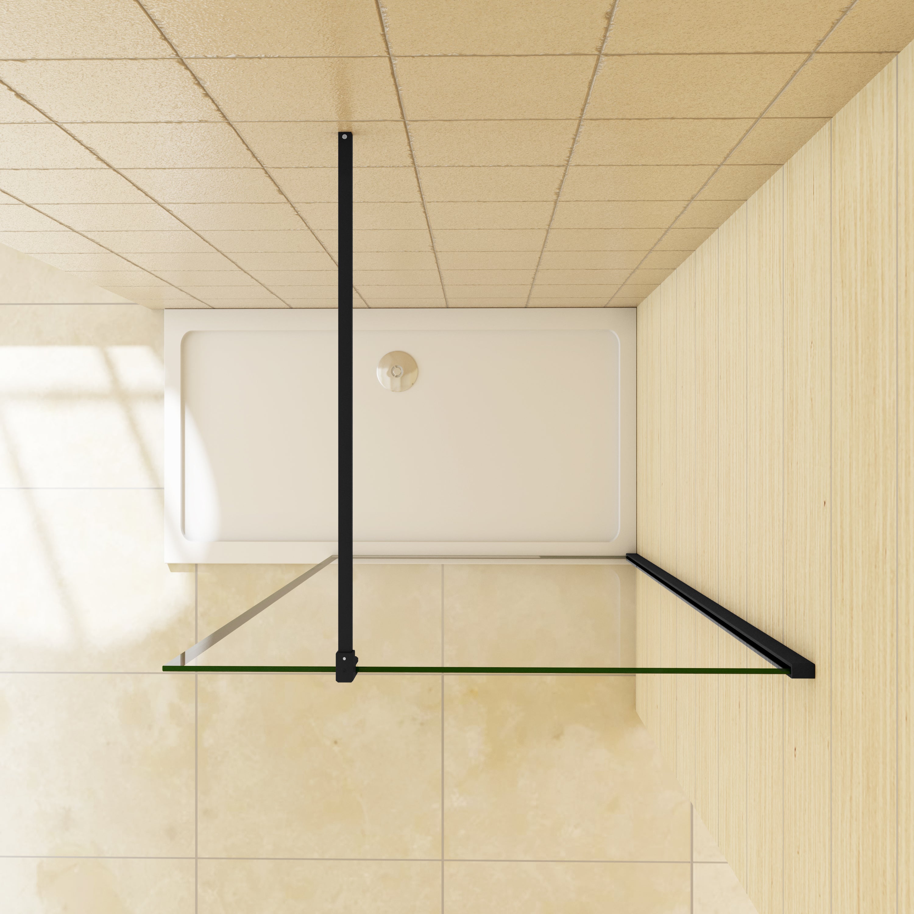 Ducha Casa 100x200cm Panel de ducha frontal 1 hoja perfil negro, 8mm cristal templado antical, serigrafía rodeada, barra1 140cm - 3