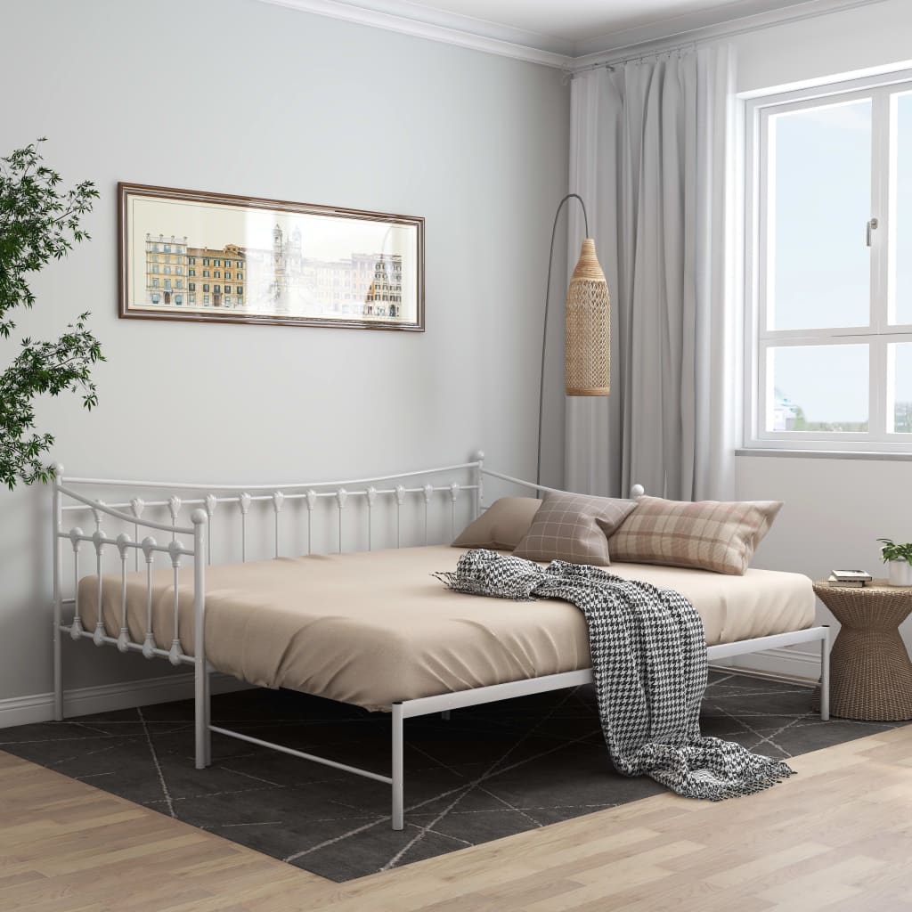 Sofa z wysuwaną ramą łóżka, biała, metalowa, 90x200 cm vidaXL