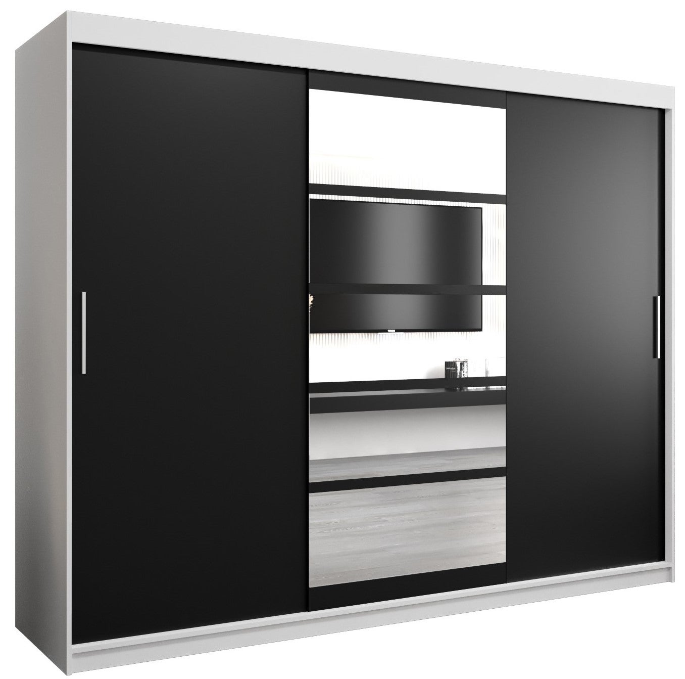 Szafa przesuwna garderoba ROMA 1 250 x 62 x 200 cm Biały + Czarny - Abiks Meble