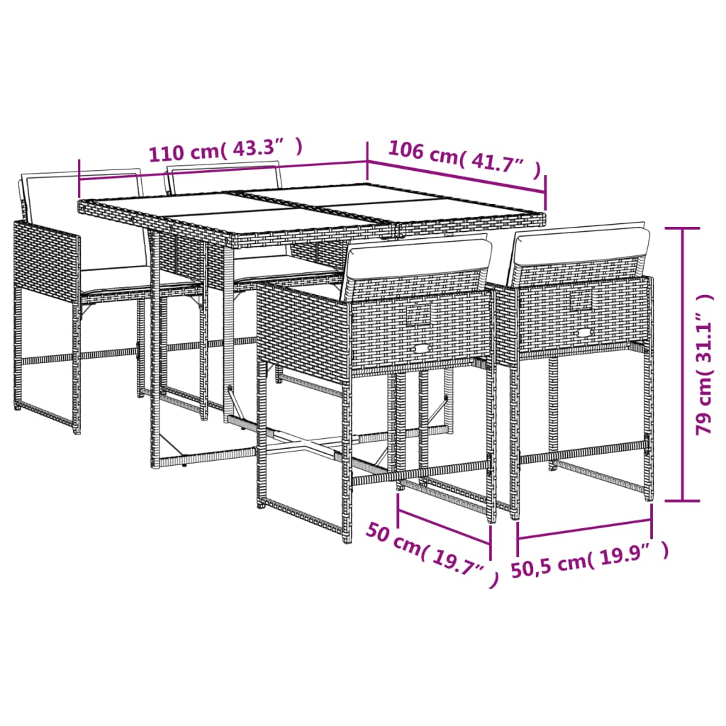 Set de muebles jardín 5 piezas con cojines ratán sintético negro - 9