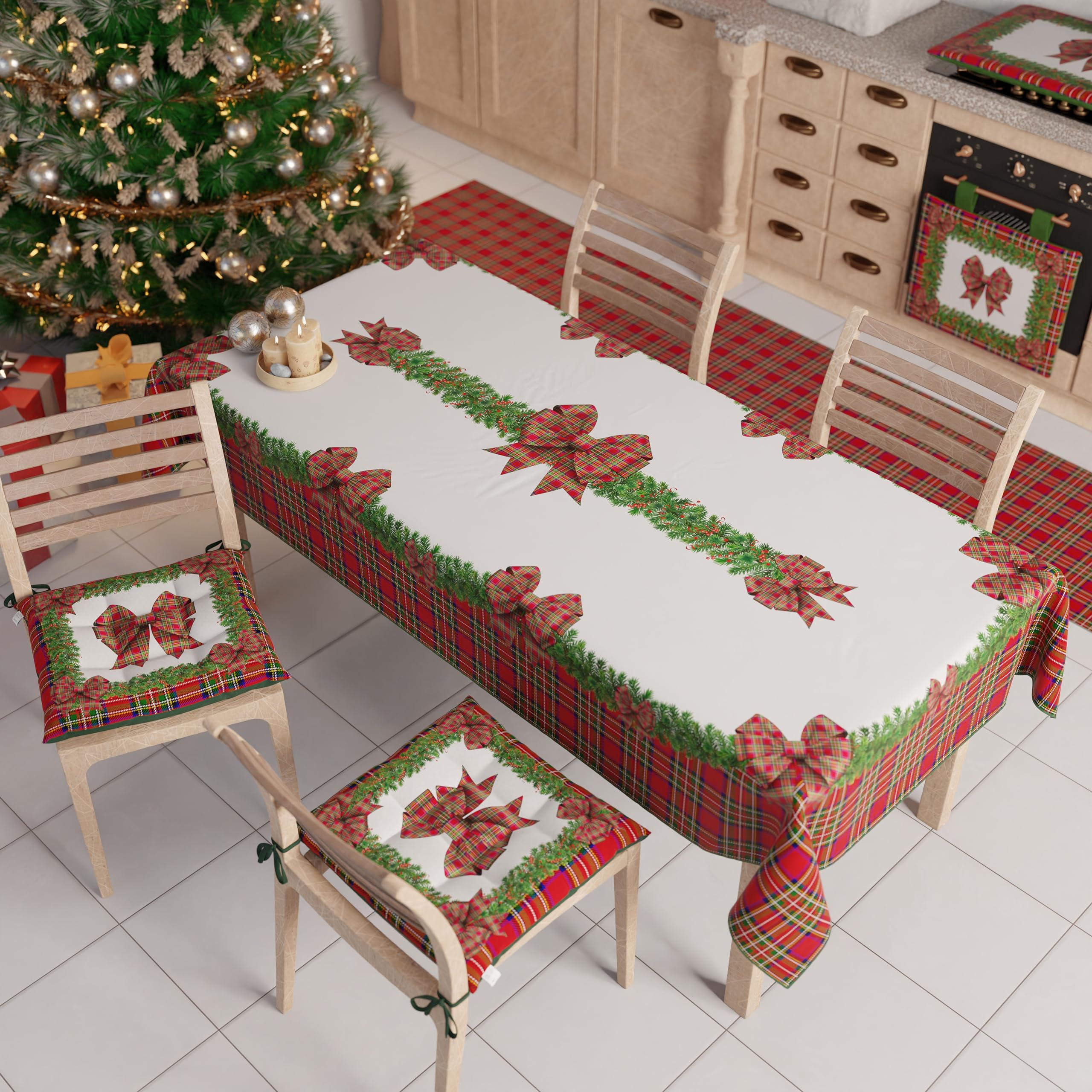 Tovaglia Natalizia LinTimes Rettangolare - Resistente All'acqua, Lavabile, 132x274 Cm, 100% Poliestere - 2