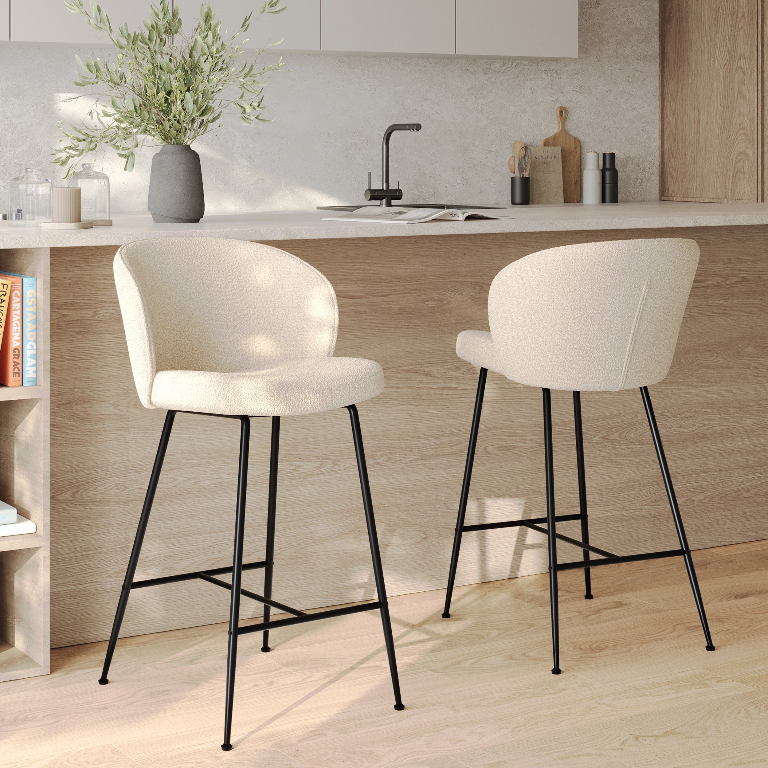 Lot de 2 chaises pour îlot central 66,3 cm en tissu bouclé beige - Groom - 8