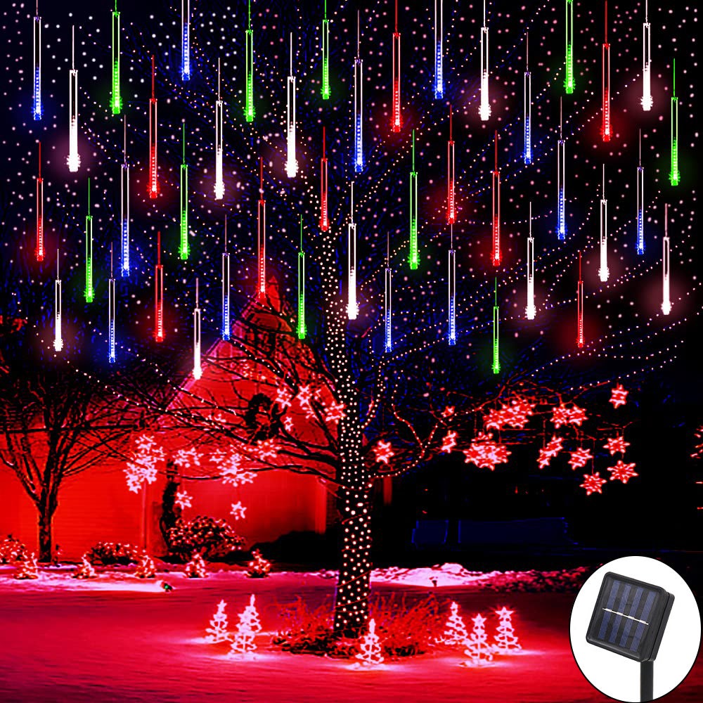 Solarne girlandy świąteczne na zewnątrz, solarne girlandy deszczu meteorytów, dekoracje świąteczne, RGB (8 tub - 50 cm - 288 LED)