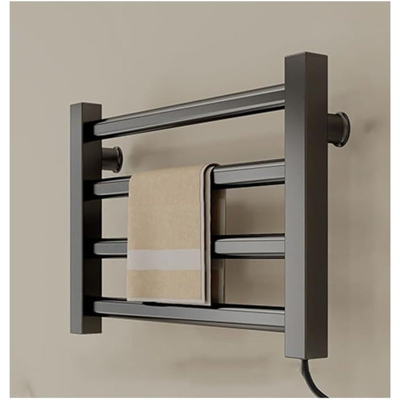 Inteligentny grzejnik ścienny na ręczniki, 80W, etryczny, do łazienki, 4 drążki, wtyczka, czarny.