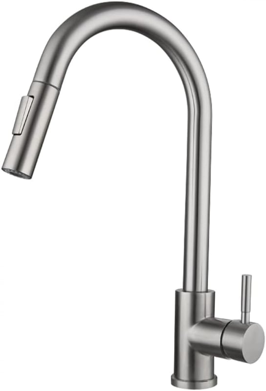 Bateria kuchenna z wyciąganą wylewką i obrotowym zlewem 360°, 2 tryby strumienia (szczotkowane)