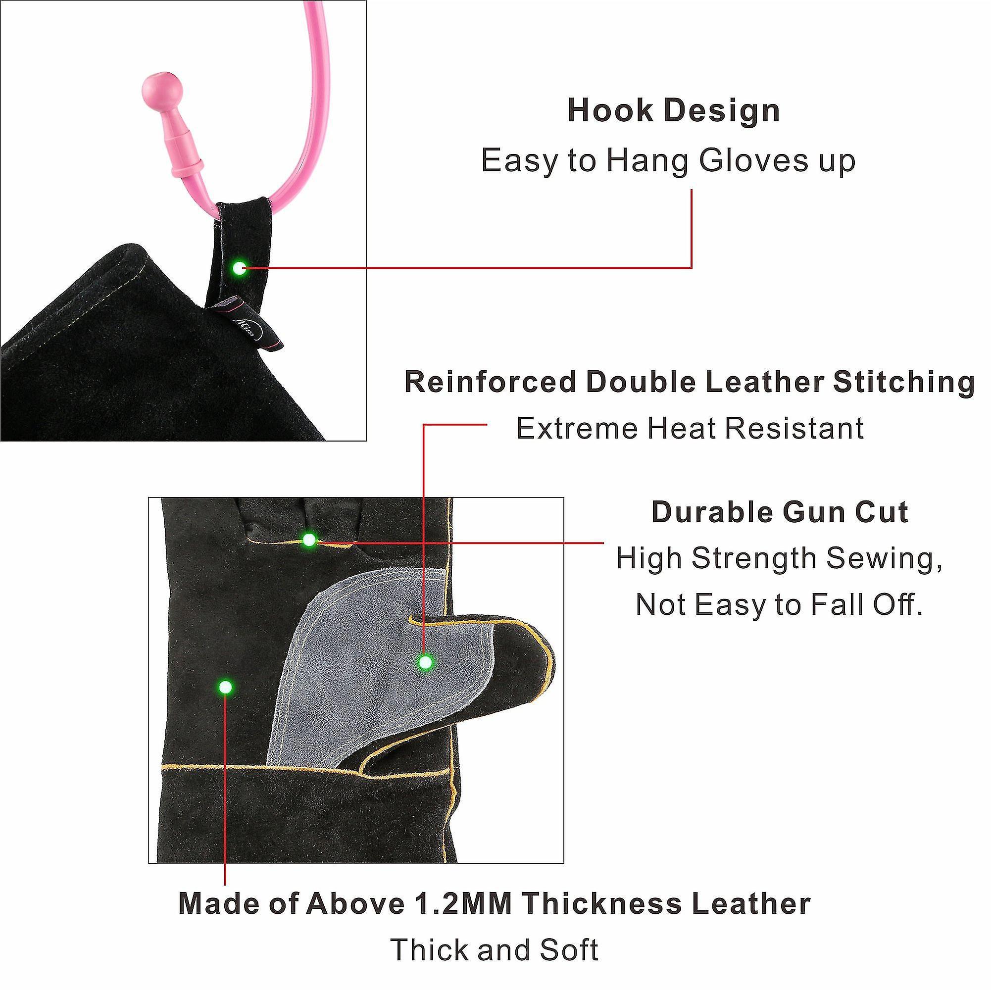 Gants en cuir résistants à la chaleur extrême et au feu, avec coutures en Kevlar, pour cheminée, cuisinière, four, gril, soudure, barbecue - 3