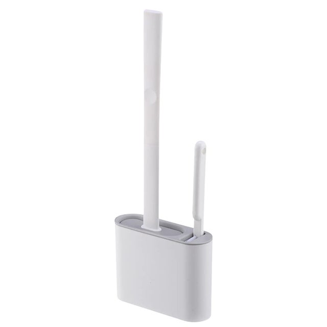 Ensemble de brosses de toilettes, brosse de toilettes murale avec brosse de nettoyage longue et courte, sans poinçon, facile à nettoyer, grise