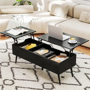 Tavolino da caffè con piano sollevabile, 1 cassetto e 1 ripiano - 100 x 50 x 55/70,5 cm - LED - Truciolato - Nero lucido | Leroy Merlin