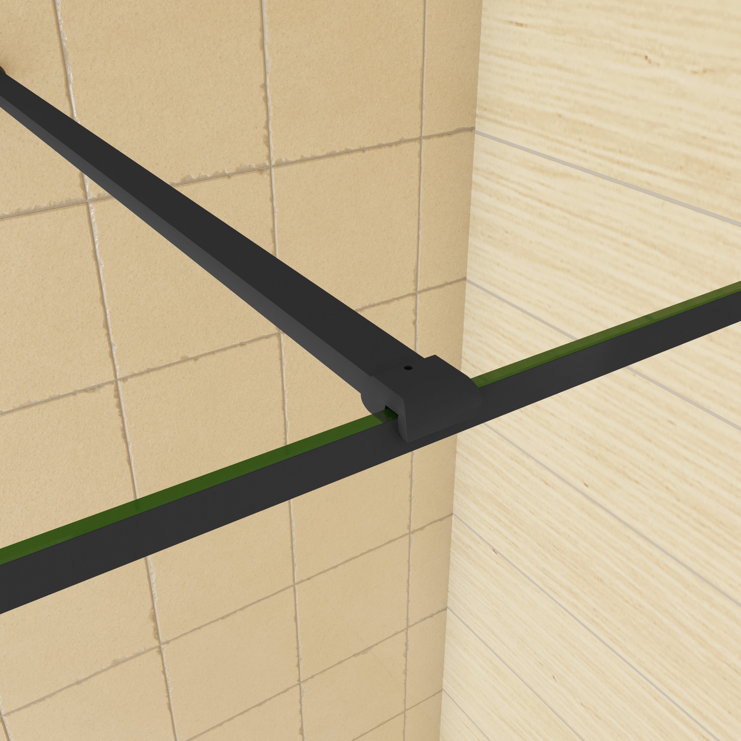 Ducha Casa 100x200cm Panel de ducha frontal 1 hoja perfil negro, 8mm cristal templado antical, serigrafía rodeada, barra 90cm - 4