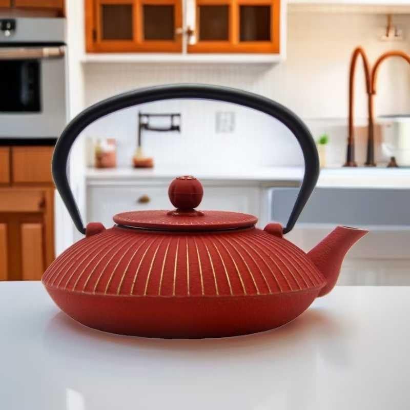 Karaca Théière Japonaise En Fonte Tetsubin 800 Ml – Rouge & Noir, Infuseur Inox, Idéale Feuilles & Sachets