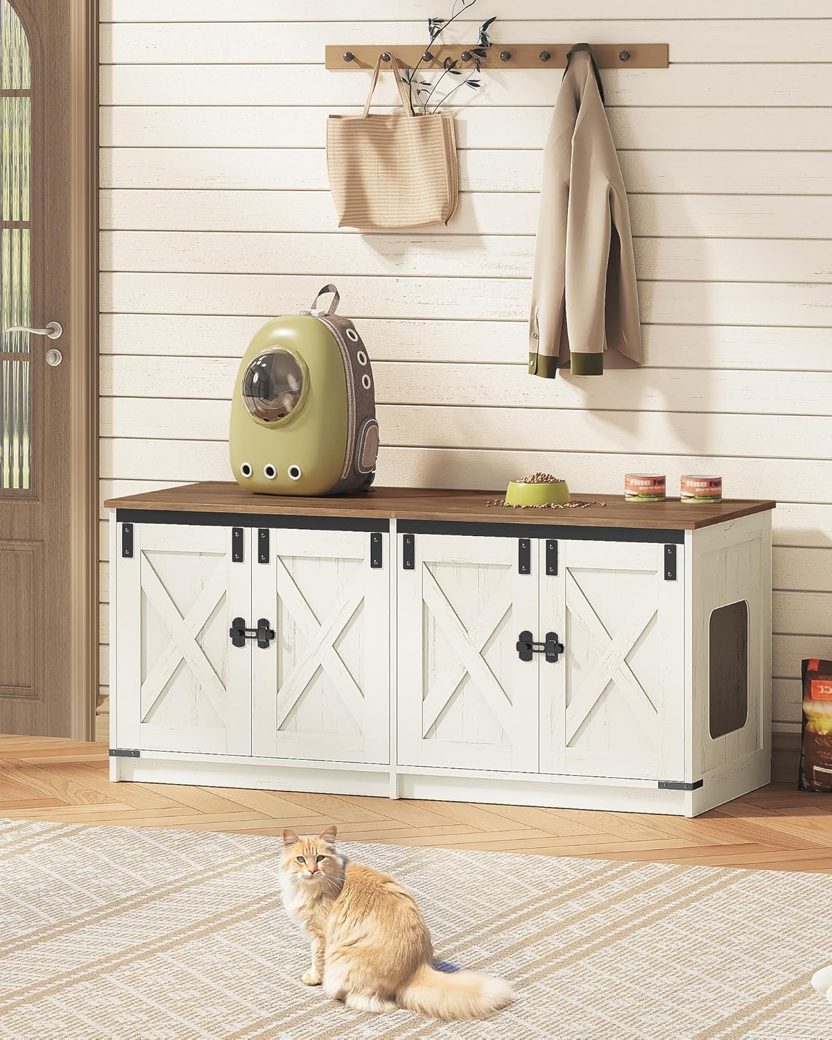 Móvel para Caixa de Areia para Gatos,Armário para 2 Gatos,Móvel Discreto para Sanitário Felino, Casinha Interior para Gatos,Castanho Rústico e Branco - 8