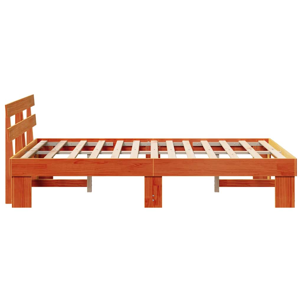 Cadre de lit avec tête de lit, pin massif, brun ciré, pour la chambre, 120 × 190 cm - 6