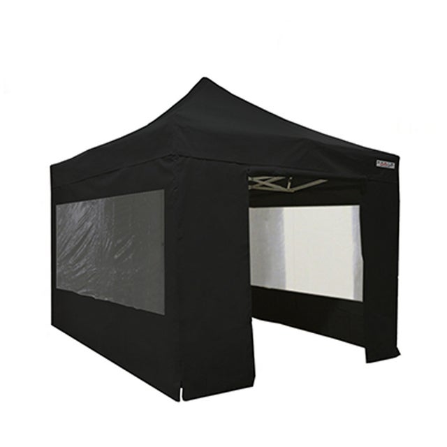 FRANCE BARNUMS - Tente Pliante 4 x 4m | Tonnelle 16m² | Abri, Jardin, Terrasse| Aluminium 45mm | Noir | Murs amovibles avec Fenêtres