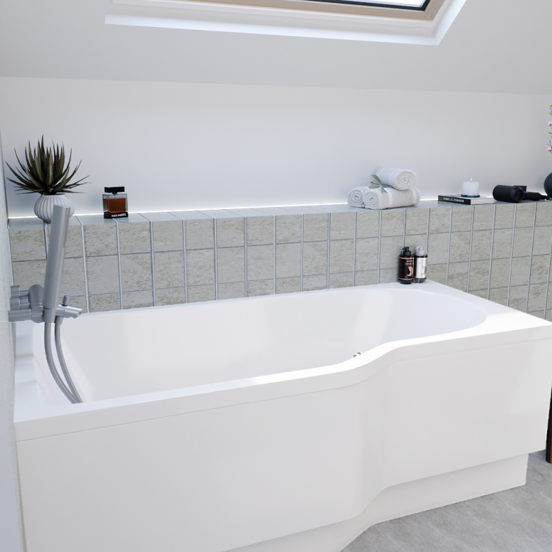 160x80 cm Beata Plus baignoire bain/douche asymétrique en acrylique, gauche + tablier 160 cm + pieds, blanc (BE1600LPLUS-SET1) - 3