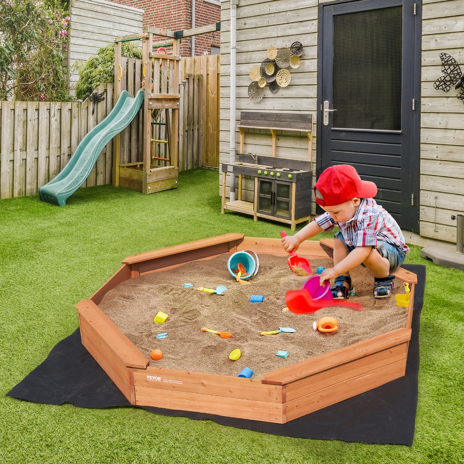 Cama de areia dobrável,VEVOR 1920 x 1920 x 230 mm,cama de areia octogonal com 4 lados e fundo duplo,jardim exterior,praia,parque - 8